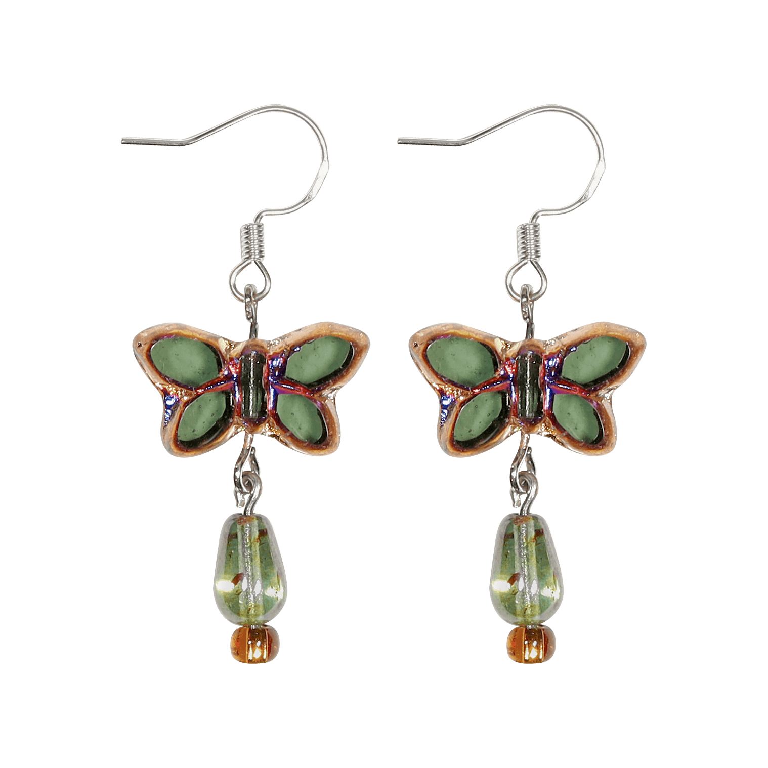 vintage handmade green shadow butterfly dance earrings